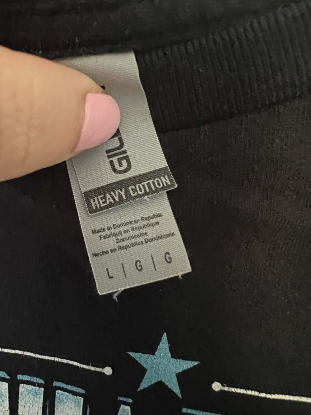 Gildan Black Graphic Tee with Teal Star and Light Blue Print (seen in T Swift) - Picture 4 of 4